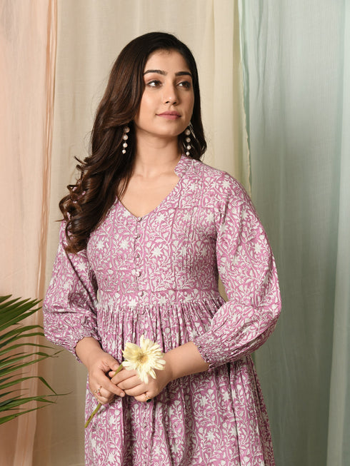 MULMUL TURVI FLORAL BLOCK PRINTED DRESS MULMUL TURVI FLORAL BLOCK PRINTED DRESS